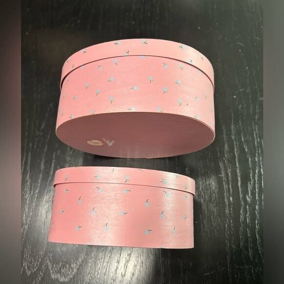 VINTAGE boxes - blush berry pink with hand painted tulips- set of 2 cottage - Picture 8 of 13